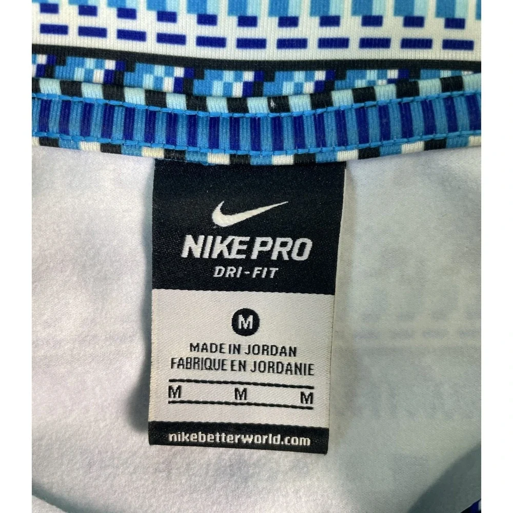 Nike Pullover Women M Blue Pro Dri-FIT Half Zip Geometric Digital Print Athletic